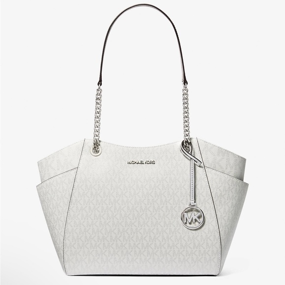 NWT Michael Kors Jet Set Travel Large MK Logo Chain Strap Shoulder Tote Bag - Picture 2 of 3